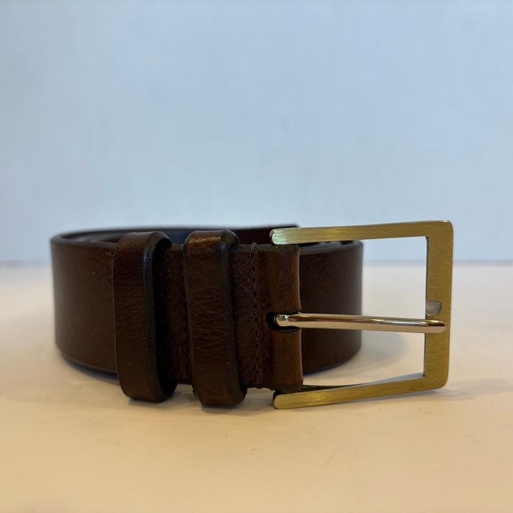 Remo Tulliani 1 1/2” brown leather belt brass buckle size 40
